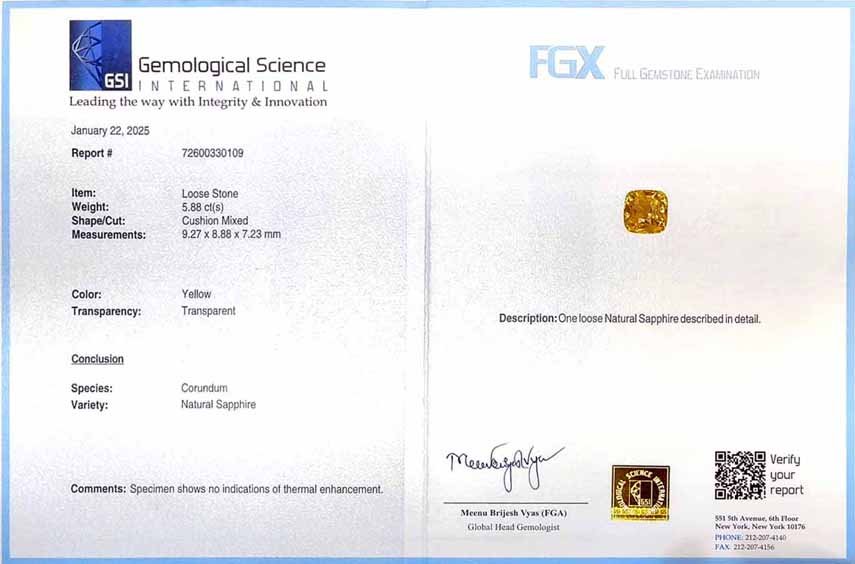 Yellow natural sapphire