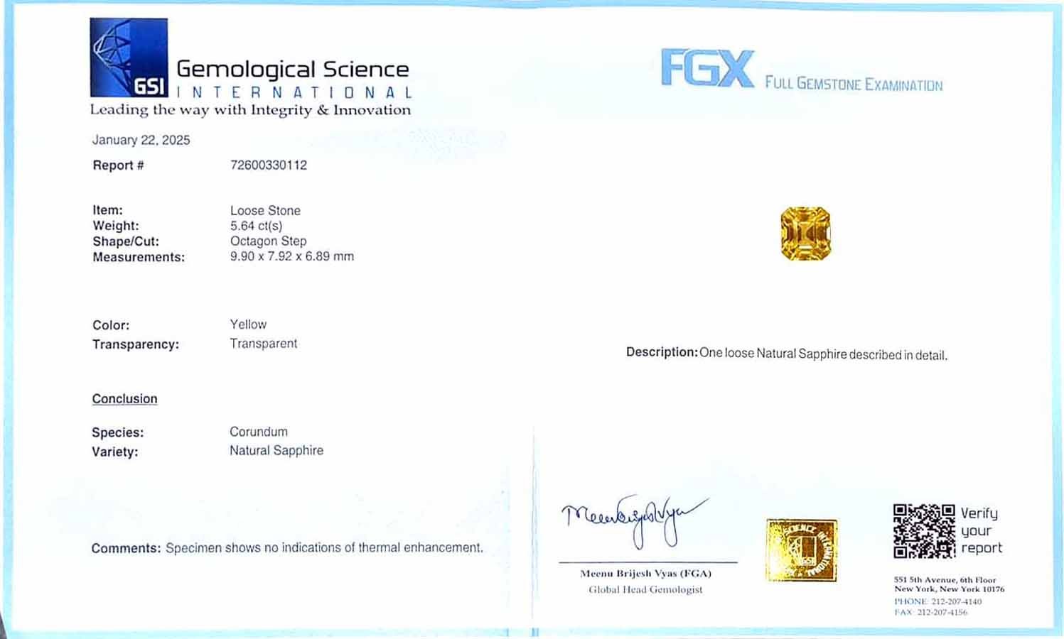 Yellow natural sapphire